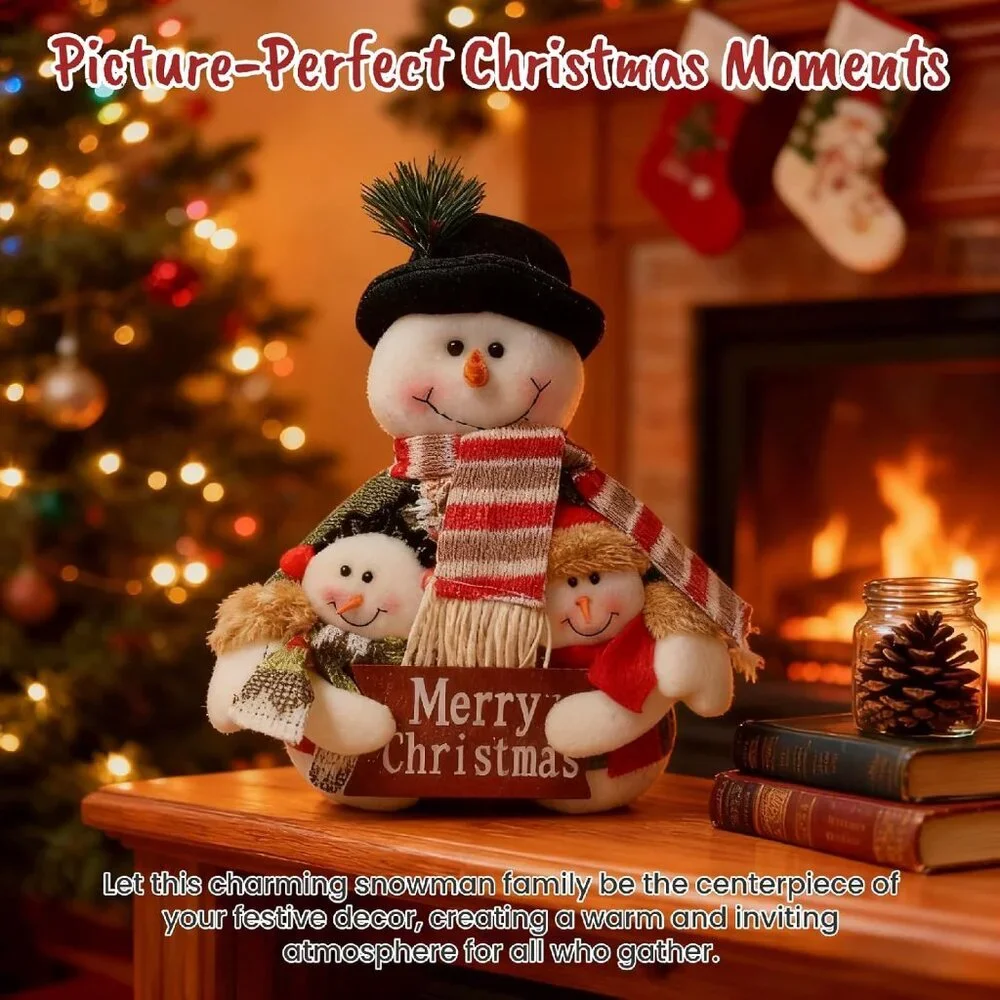 12 Inch Plush Christmas Stuffed Snow Man Ornaments Winter Decorations For Table